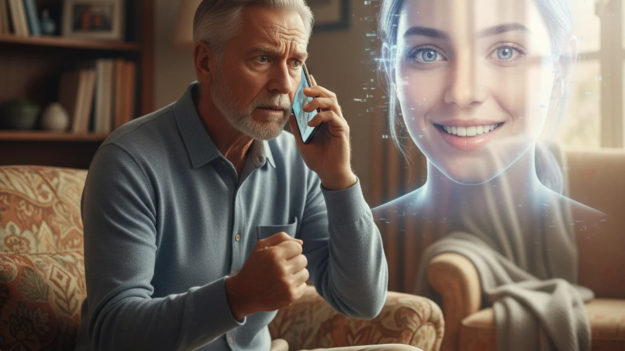 Ilustrasi yang menunjukkan cara AI memproses klip audio pendek untuk menjana klon suara yang meyakinkan bagi penipuan telefon