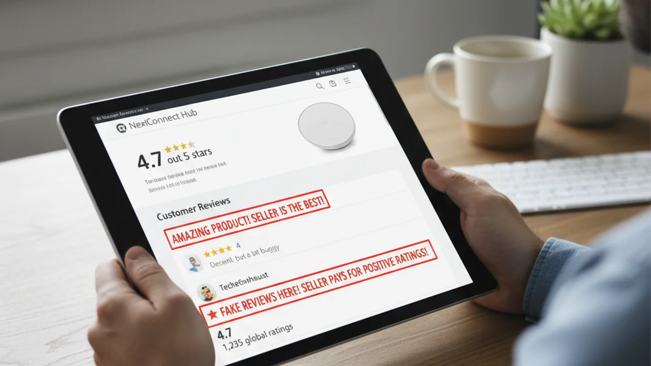 Průvodce ochranou před podvody na Amazonu zobrazující varovné znaky v nabídkách tržiště