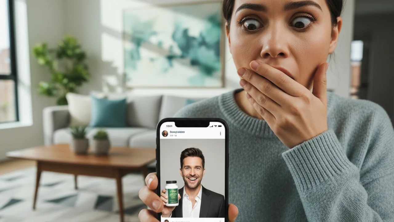 Falešné video s endorsementem celebrity zobrazené na obrazovce smartphonu