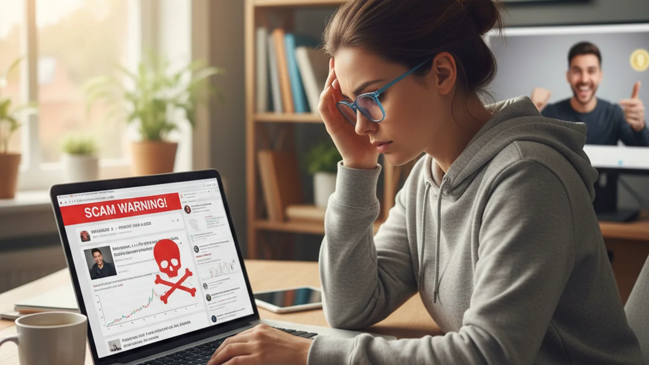 Person conducting research laptop verify cryptocurrency investment claims before investing