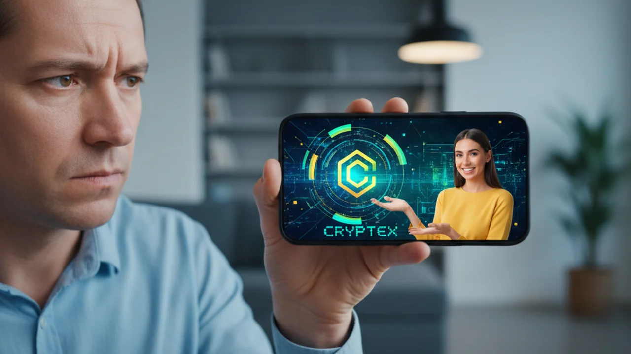 Social media influencer recording video promoting cryptocurrency tokens followers