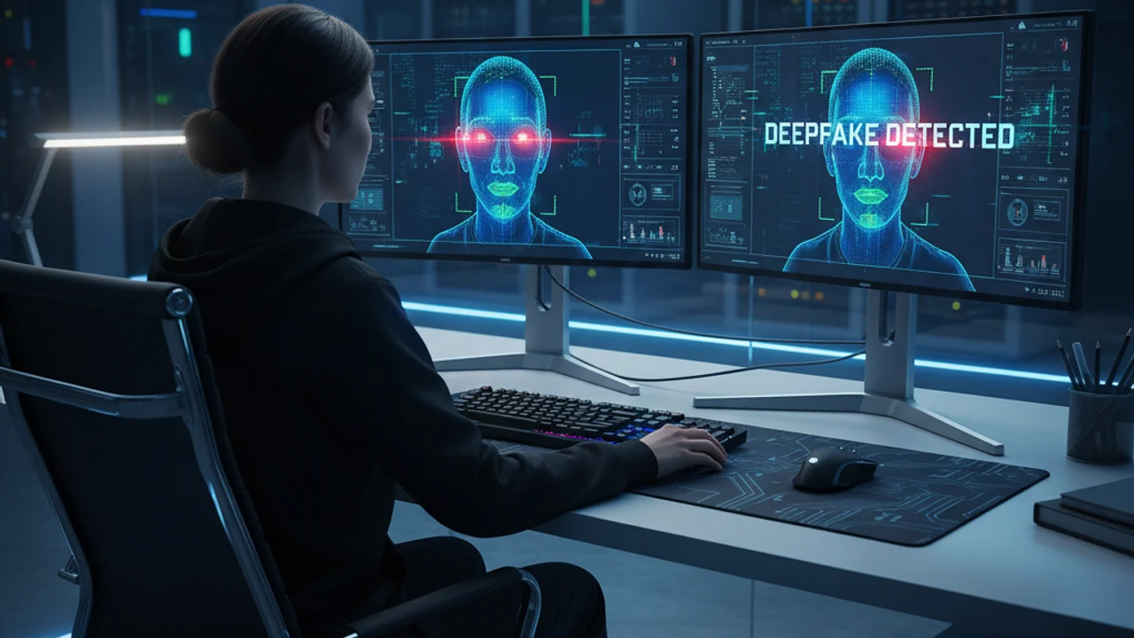 Vergleich eines echten Videoframes mit einem Deepfake-Videoframe, der subtile Artefakte zeigt