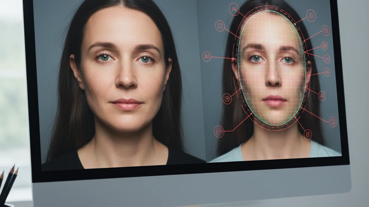Nahaufnahme mit verzerrten Rändern und Artefakten um eine Deepfake-Gesichtsgrenze
